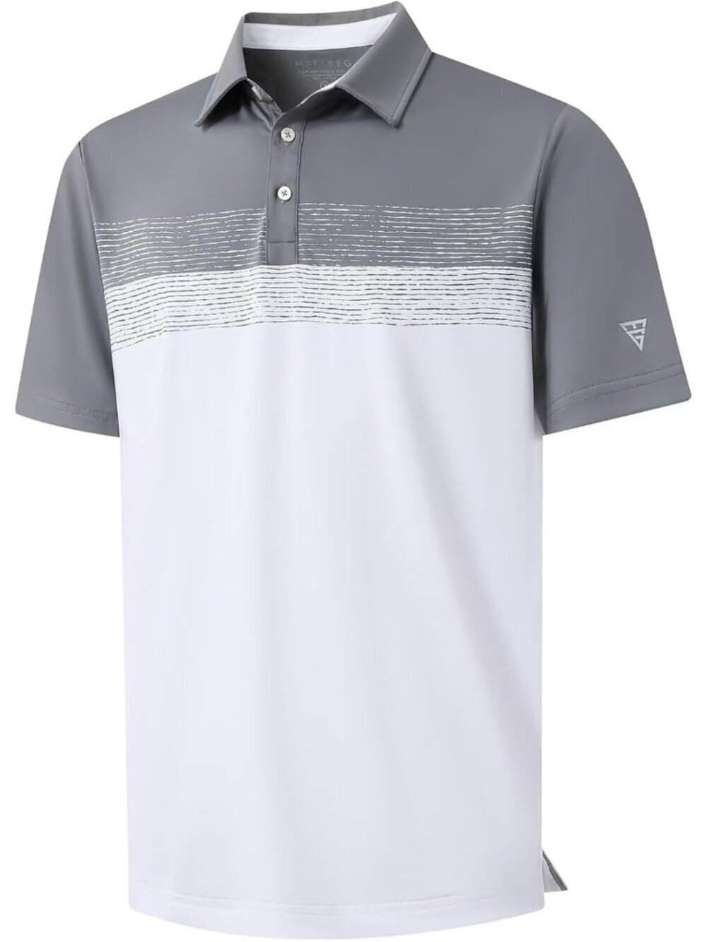 MenA- WhiteDry Fit Polo Shirt Color Block Chest Print Moisture Wick